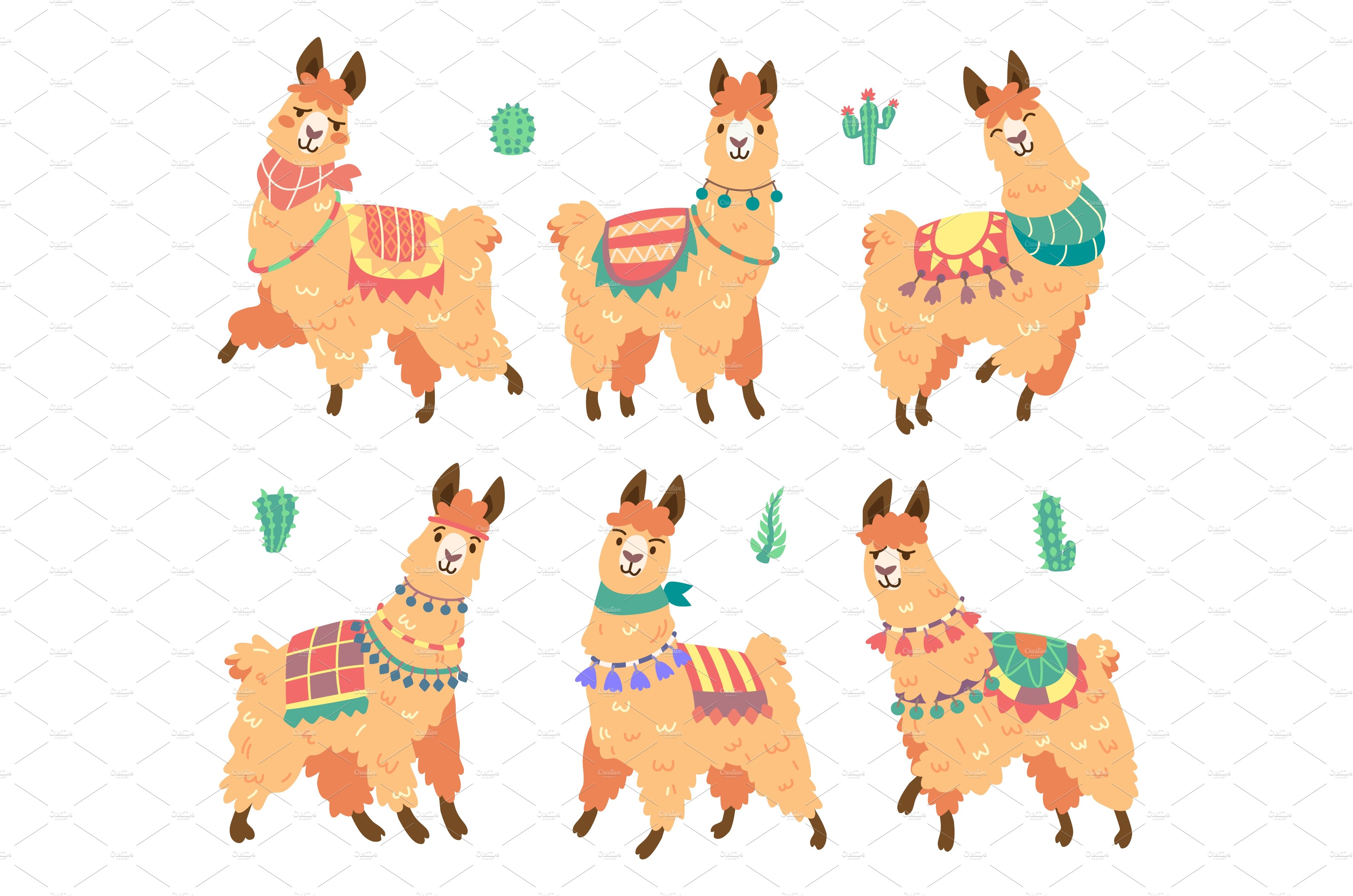 Cute alpaca character with different cover image.