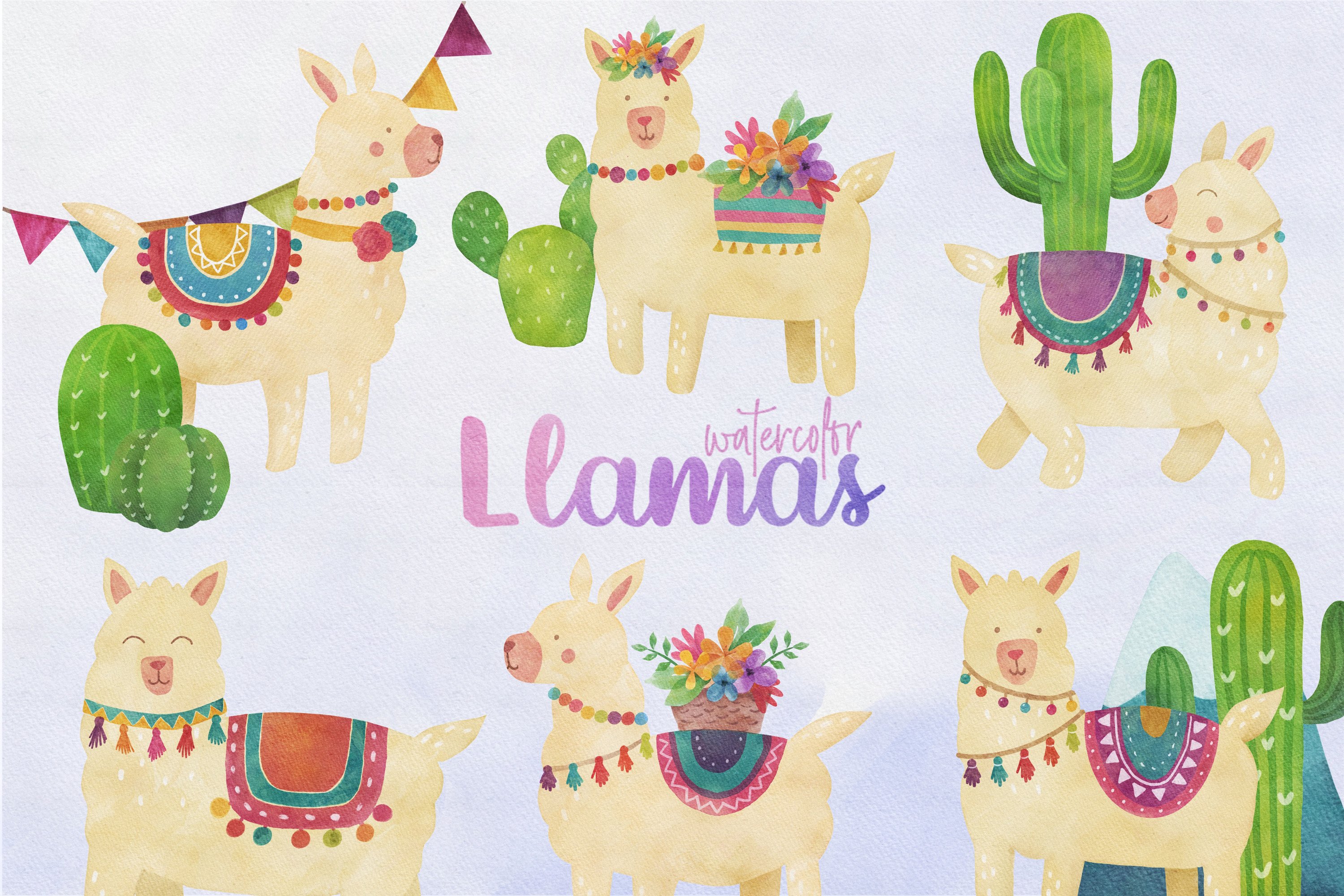 Watercolor Llama Clip Art cover image.