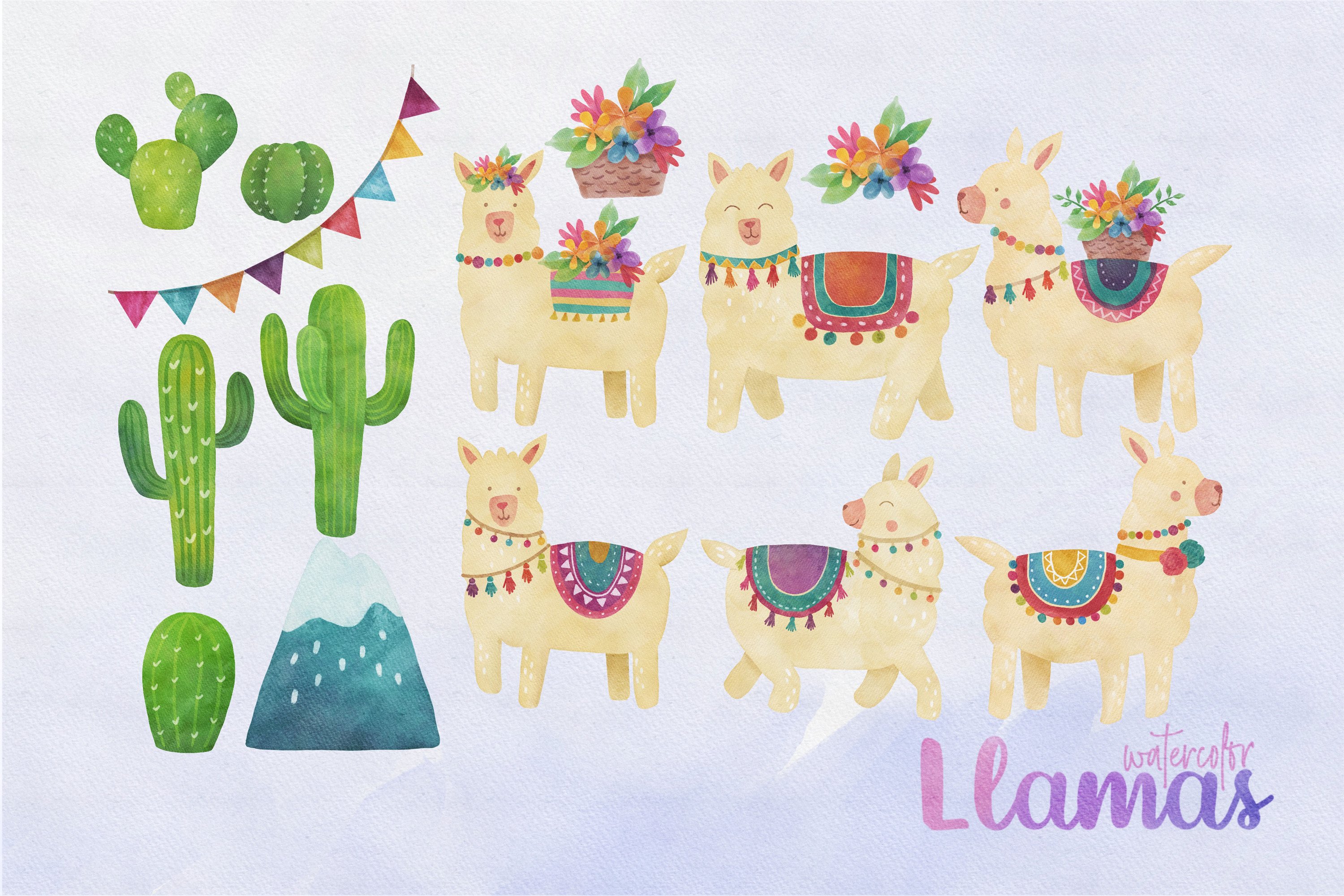 Watercolor Llama Clip Art preview image.