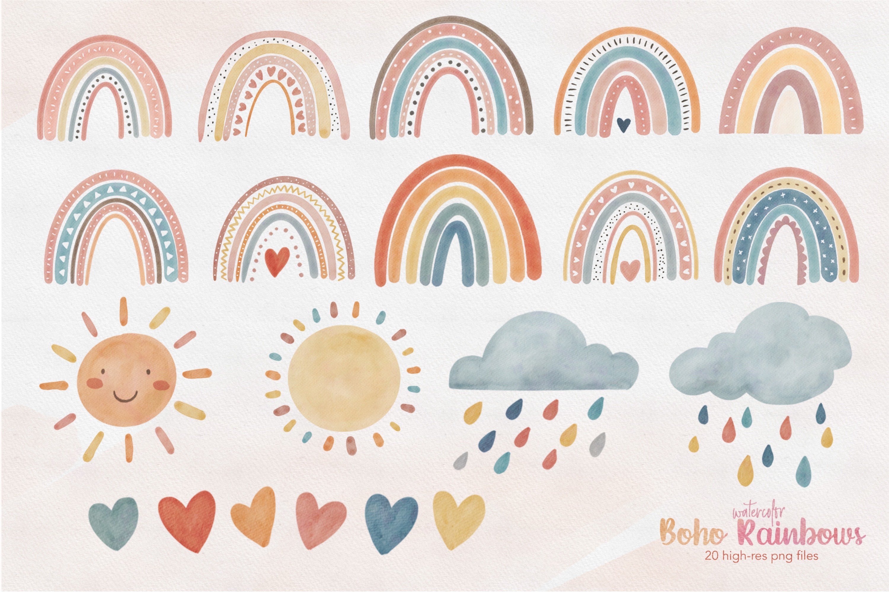 Watercolor Boho Rainbow Clipart png preview image.