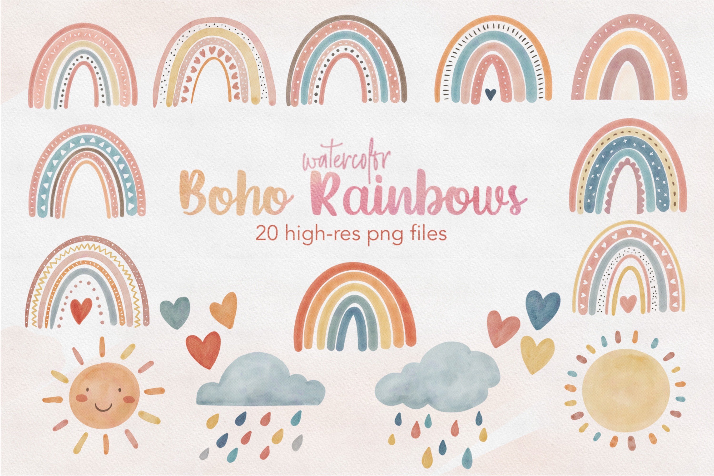 Watercolor Boho Rainbow Clipart png cover image.