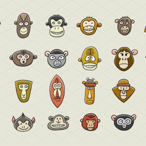 Funny monkey faces, icon collection cover image.