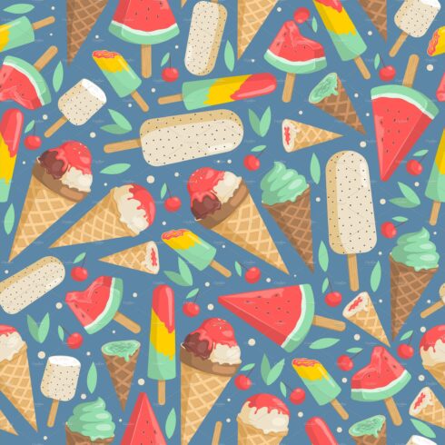 Ice cream seamless pattern. Ice cover image.