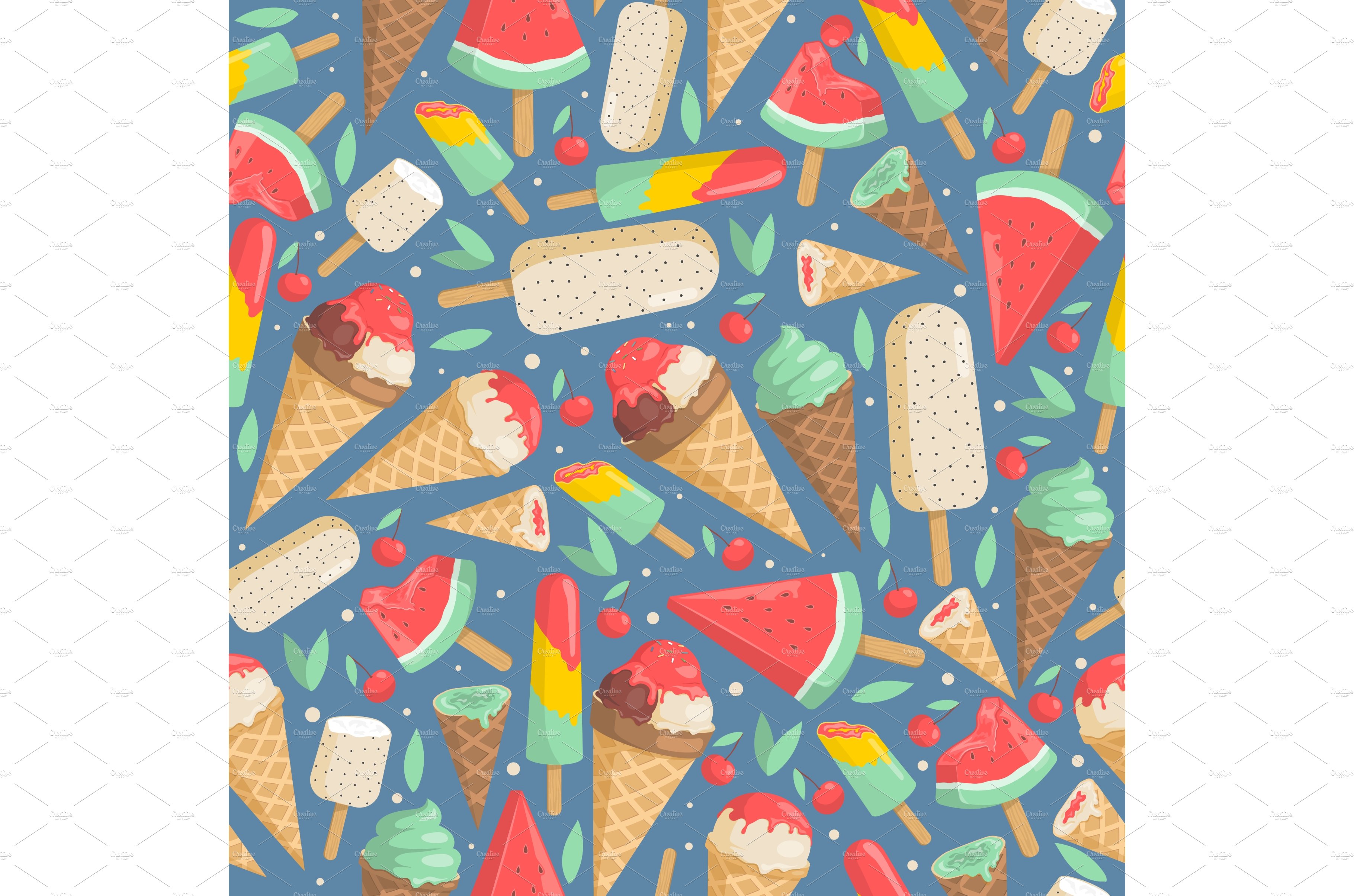 Ice cream seamless pattern. Ice cover image.