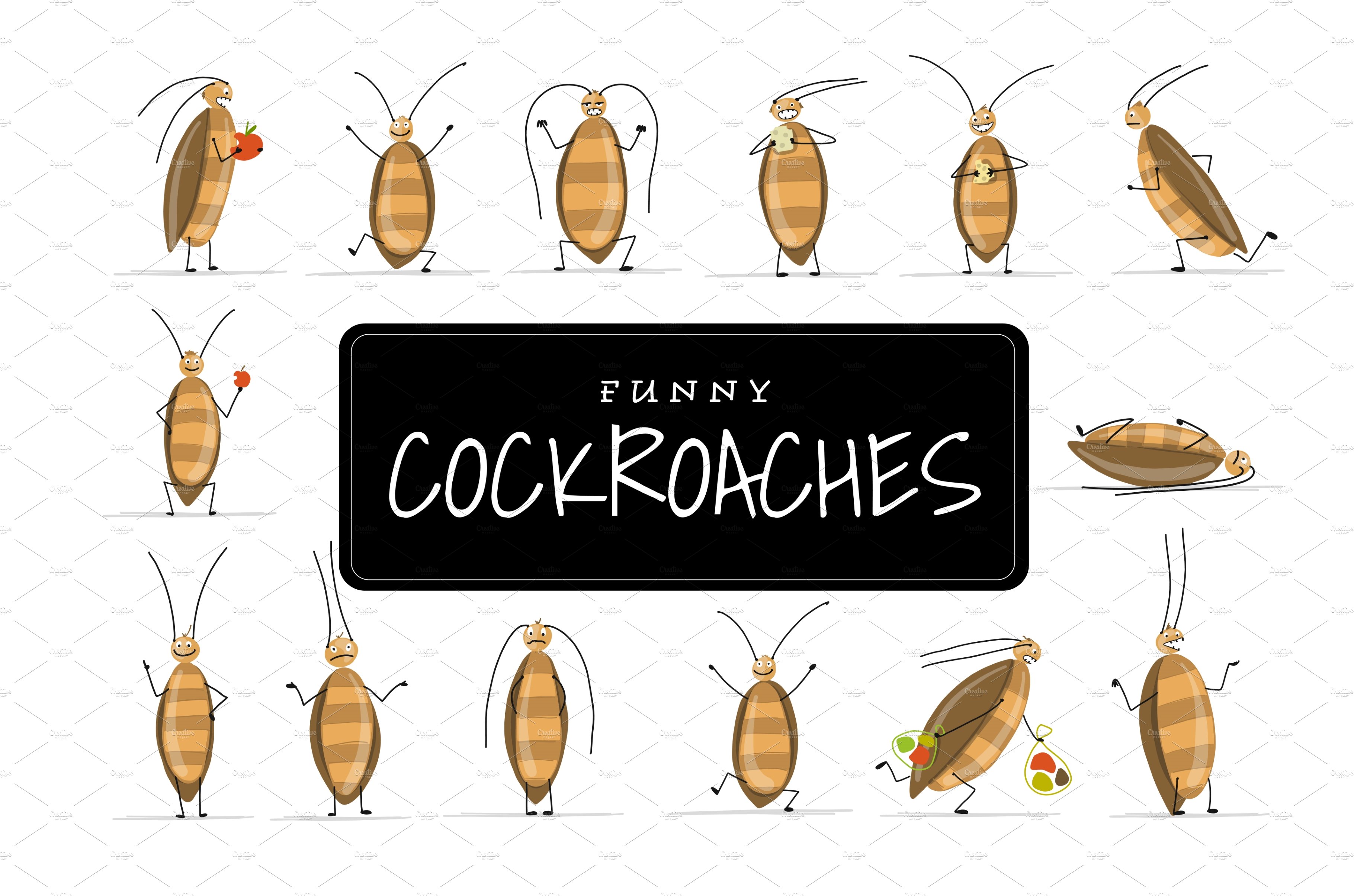 Funny cockroaches set for your cover image.