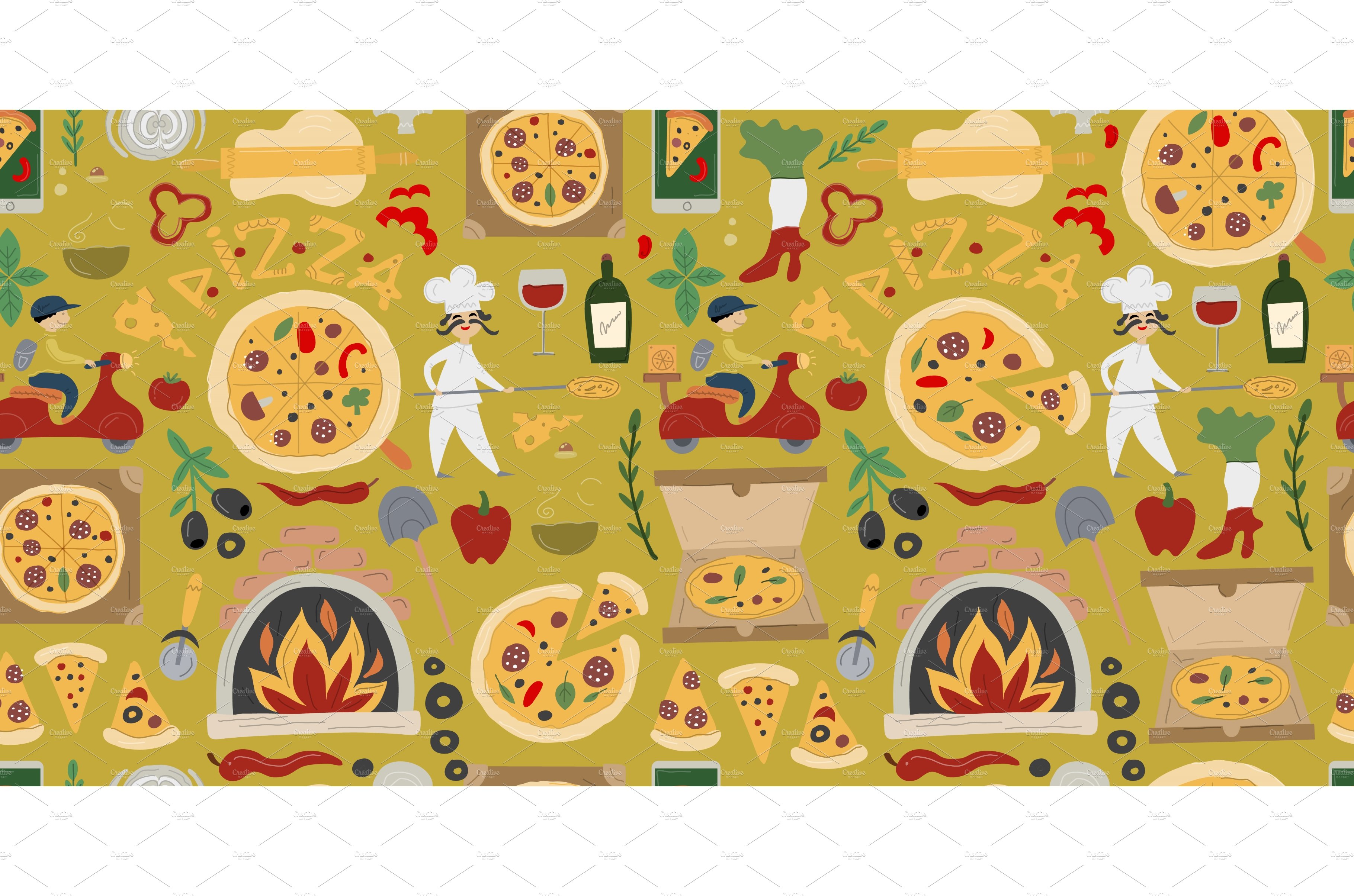 Pizzeria Seamless Pattern Background cover image.