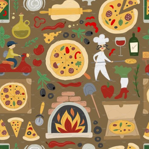 Pizzeria Seamless Pattern Background cover image.
