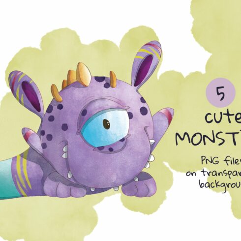 Cute monsters | Watercolor clipart cover image.