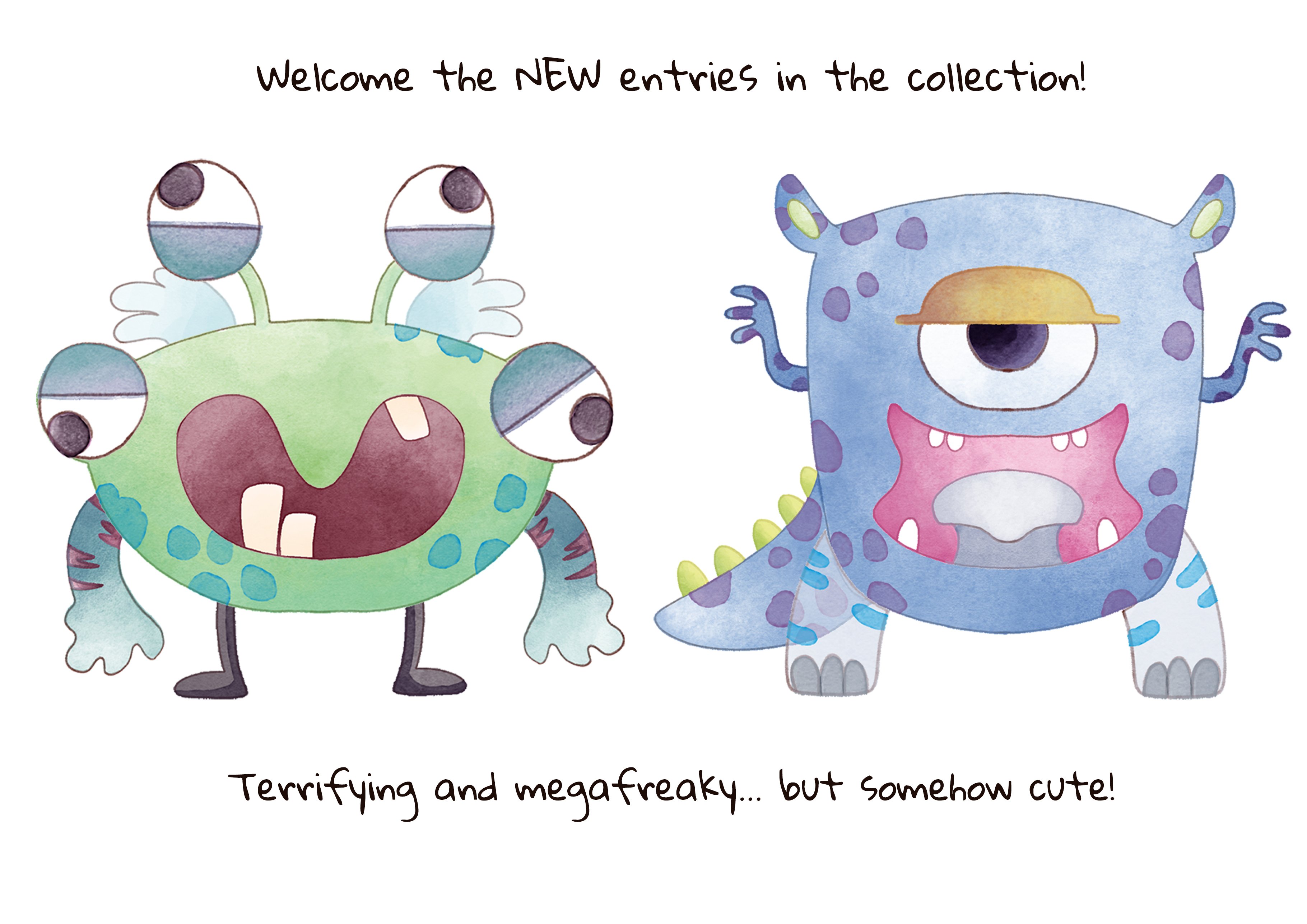 New Monster Watercolor Clipart Set preview image.