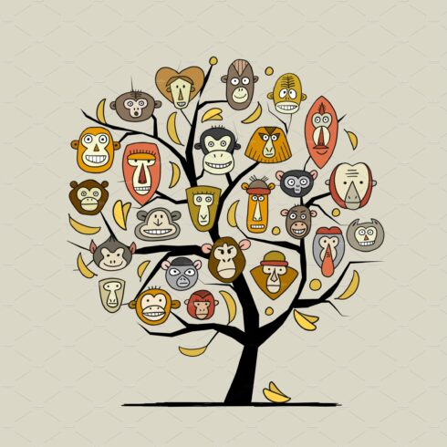Monkey family tree. Sketch for your cover image.