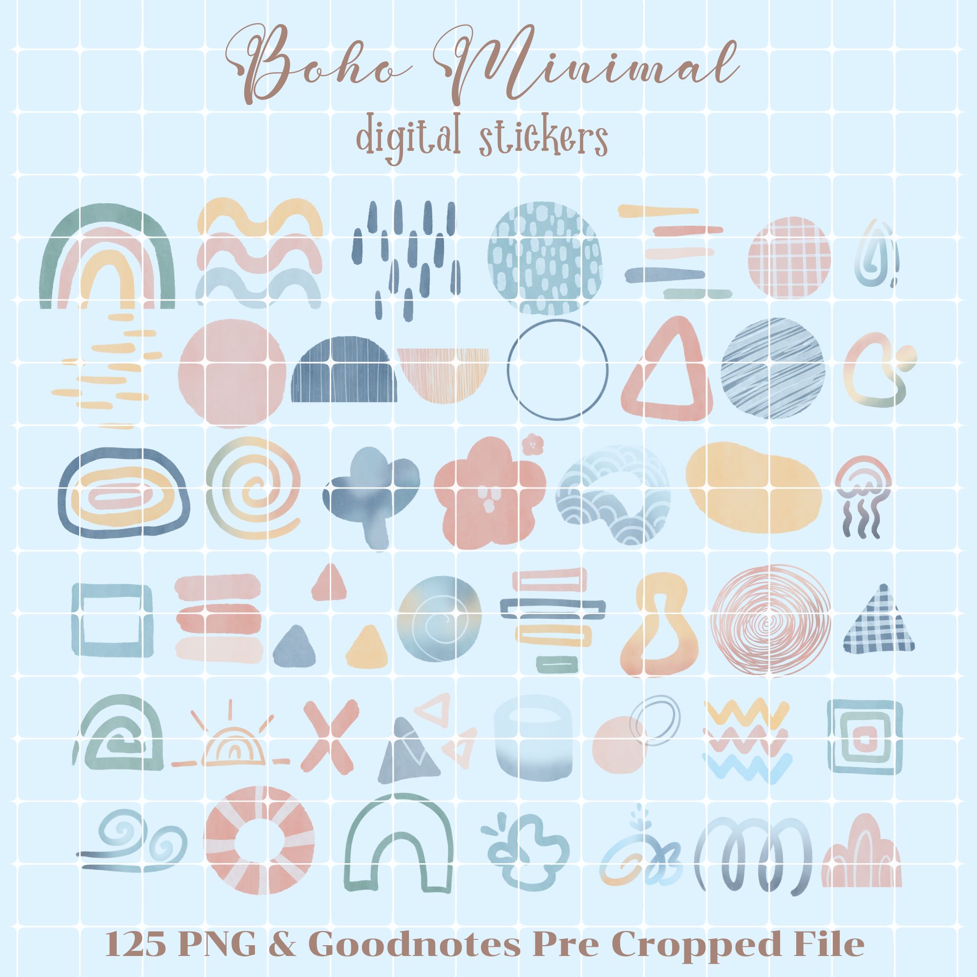125 Boho Minimal Digital Stickers PNG & Goodnotes Pre Cropped File preview image.