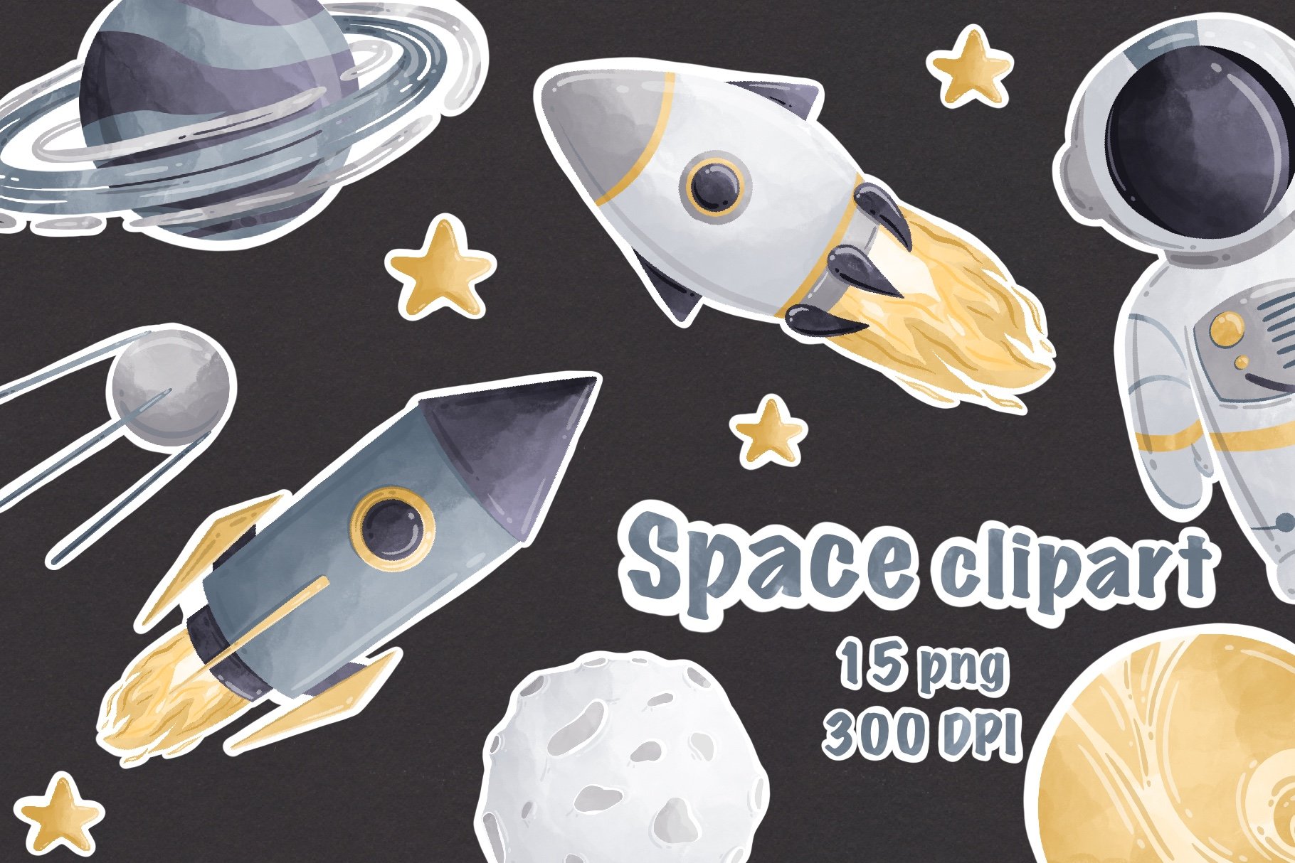 Watercolor space clipart cover image.