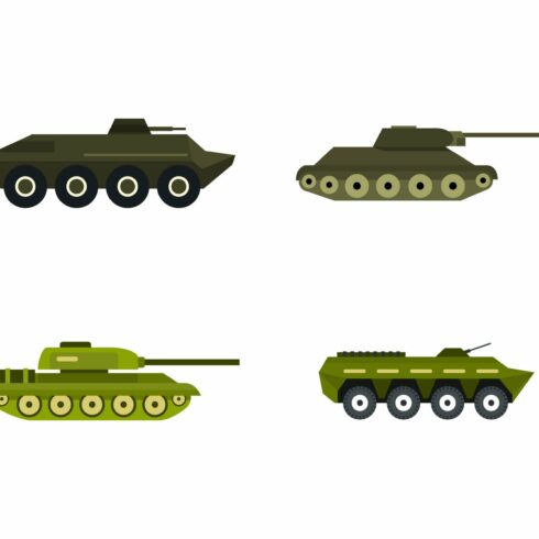 Tank icon set, flat style cover image.