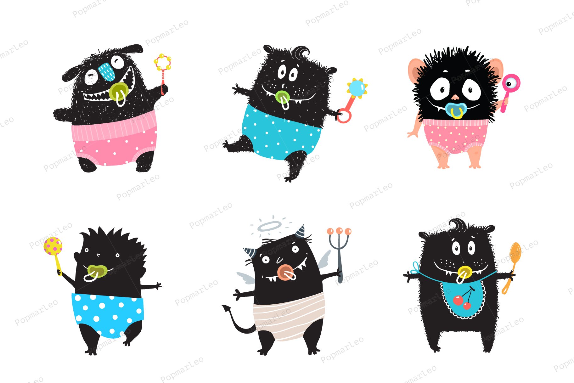 Baby Monsters Graphics Set preview image.