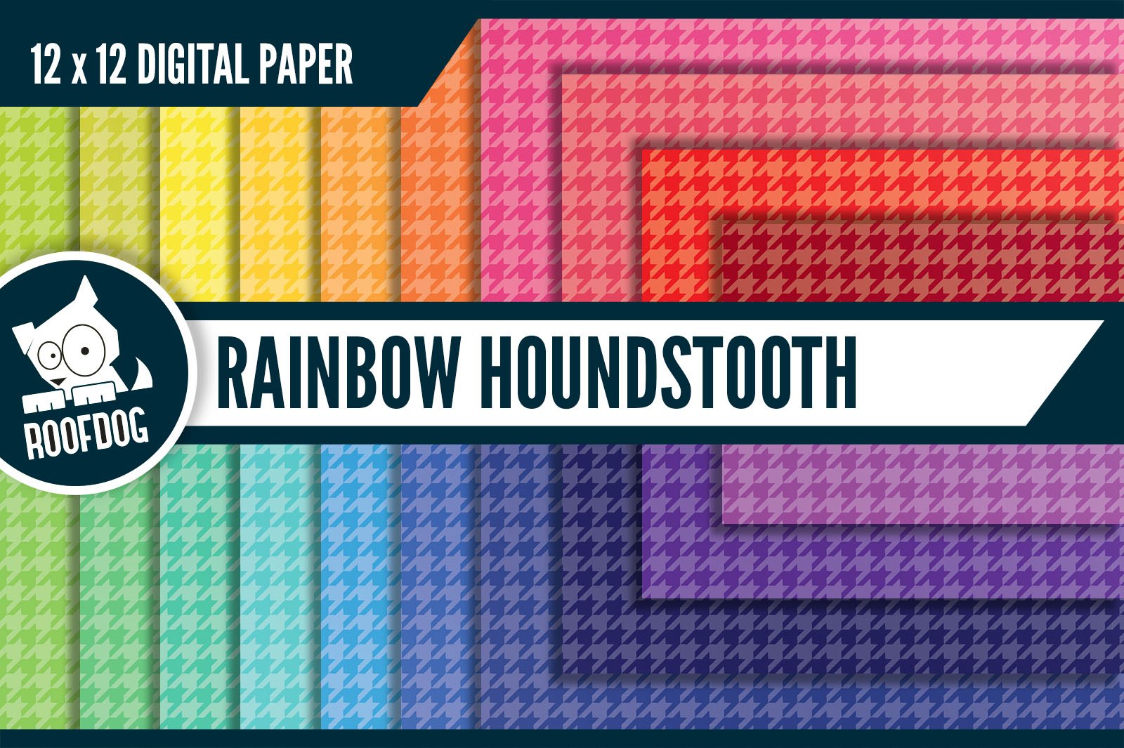 Rainbow houndstooth digital paper cover image.