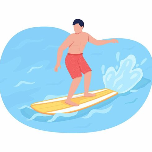 Surfing 2D vector web banner, poster cover image.
