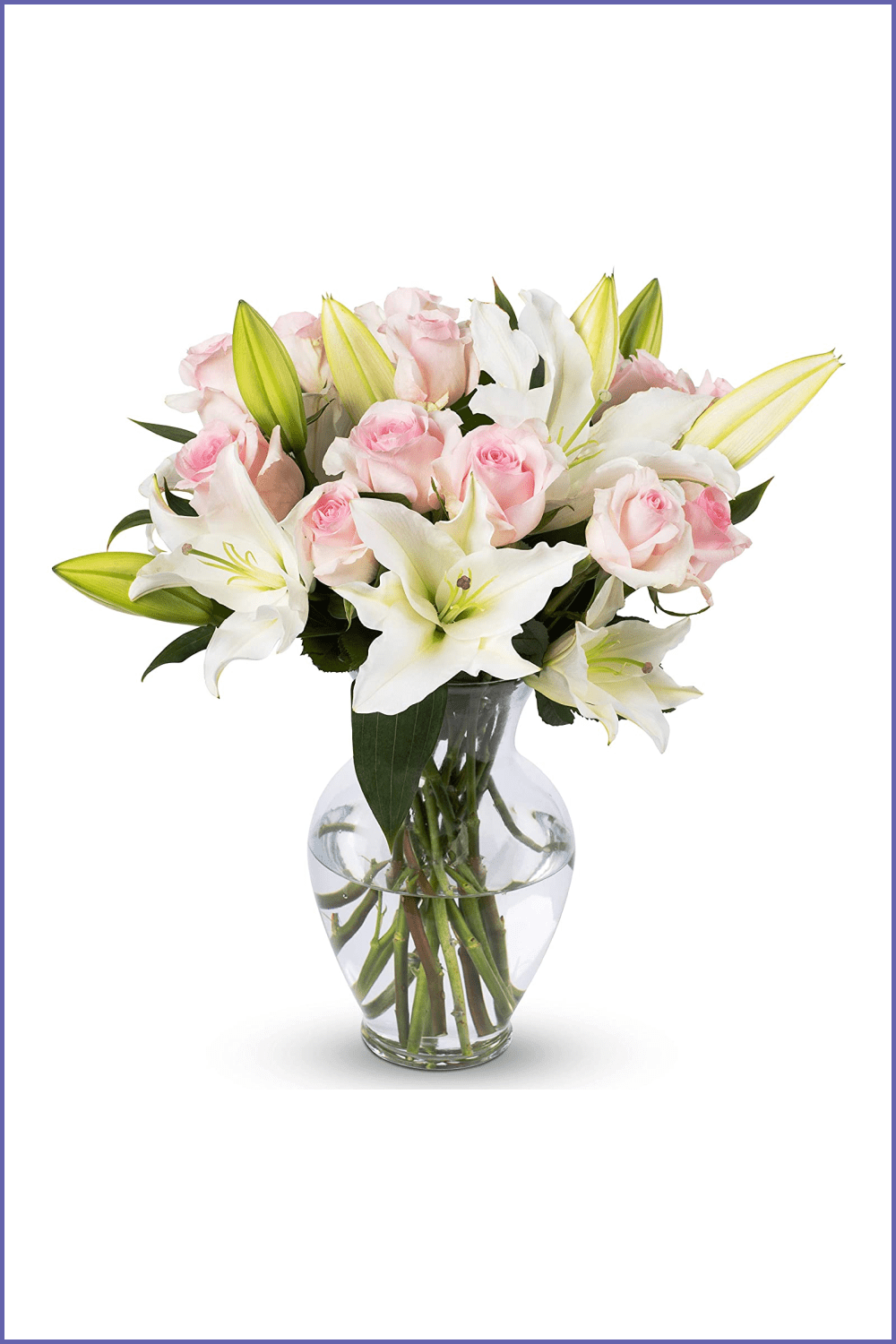 Benchmark Bouquets Pink Roses and White Lilies, With Vase.