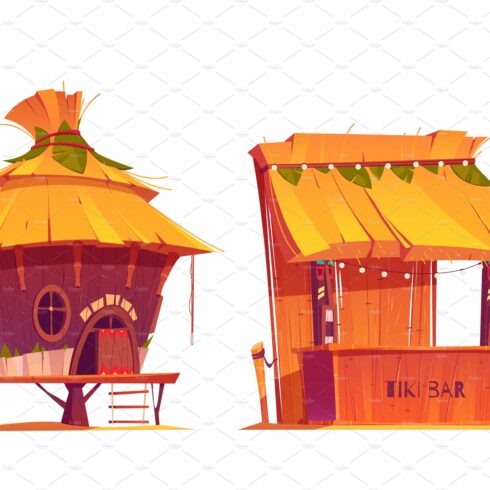 Tiki hut bar, hawaii beach wooden cover image.