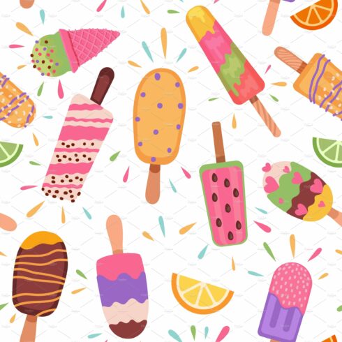 Ice creams seamless pattern. Summer cover image.