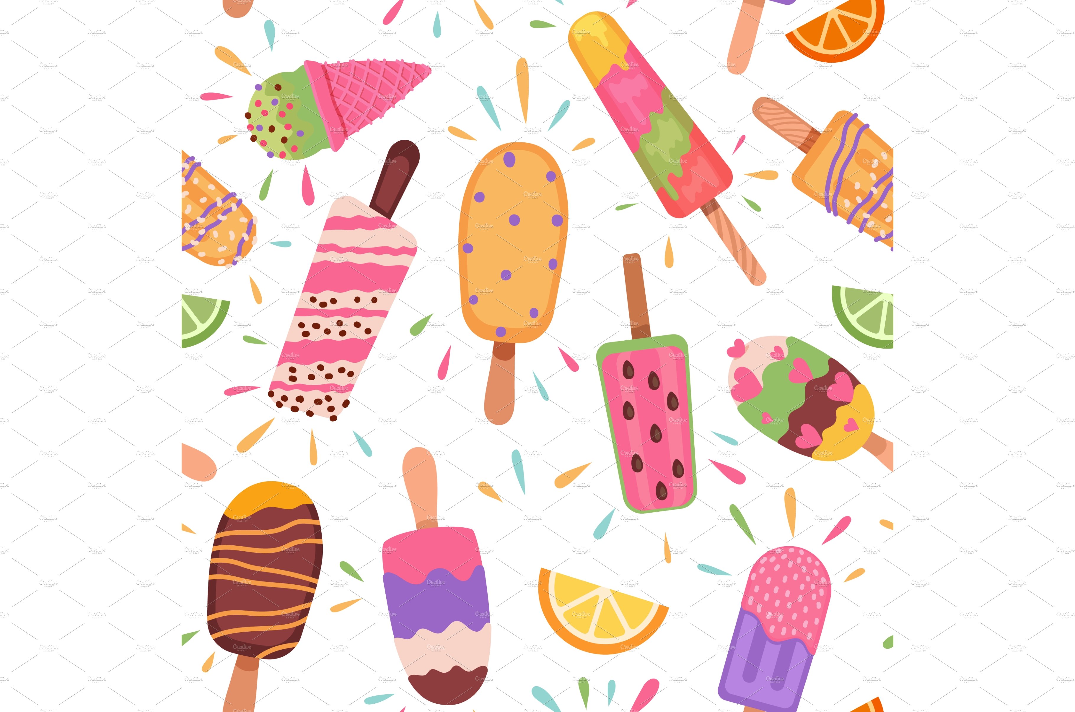 Ice creams seamless pattern. Summer cover image.