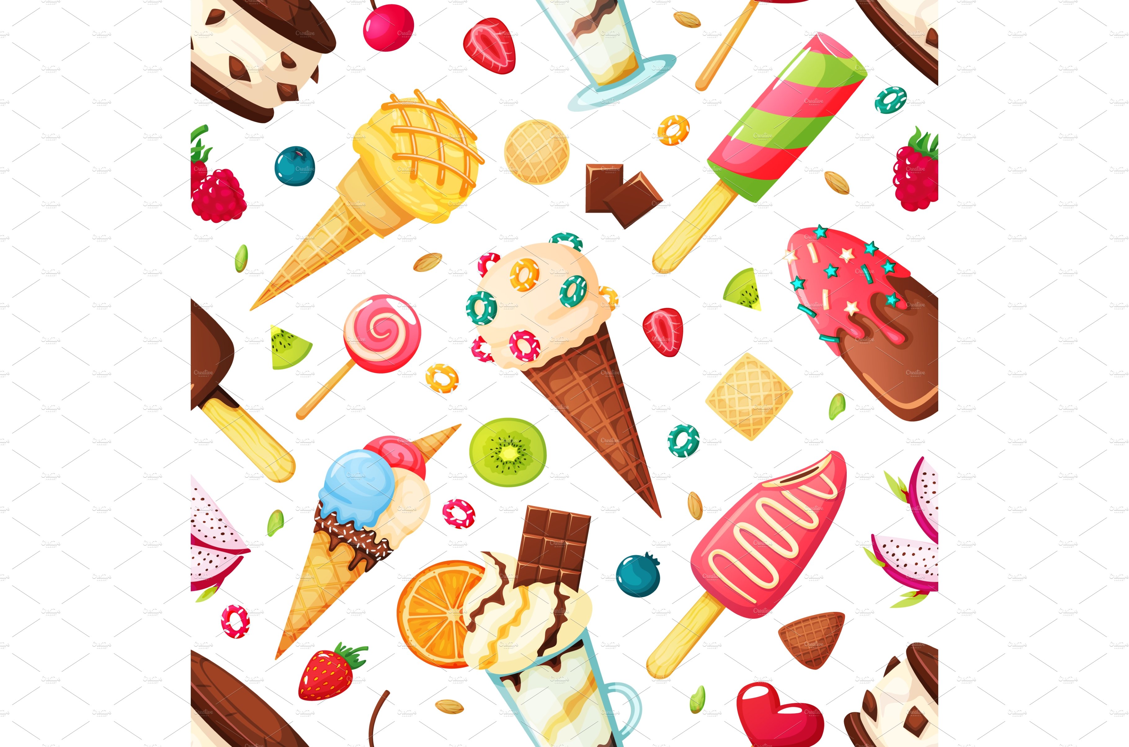 Ice cream seamless pattern. Vanilla cover image.