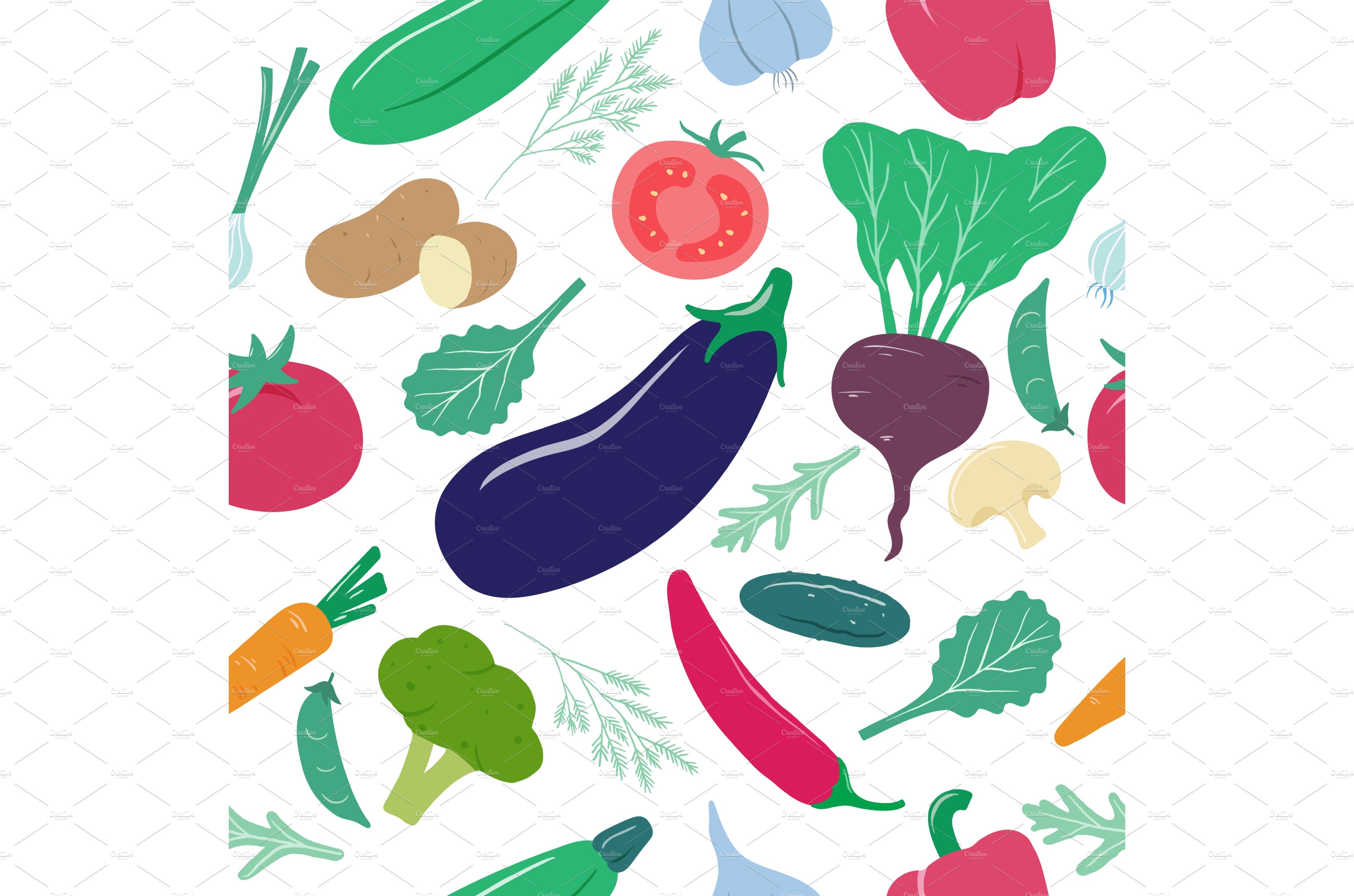 Vegetables pattern. Vegan organic cover image.