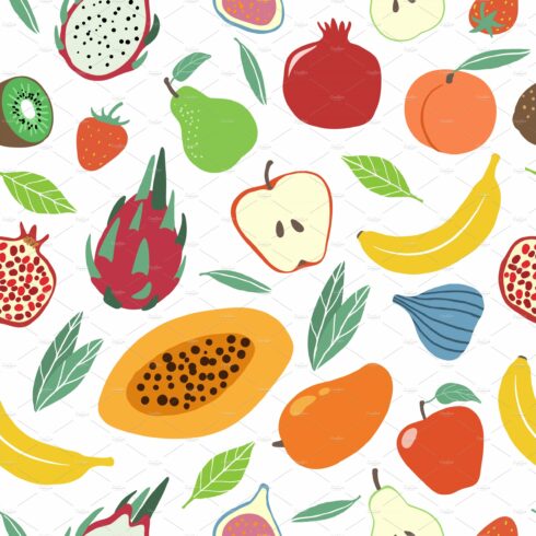 Fruits pattern. Juicy pear, apple cover image.