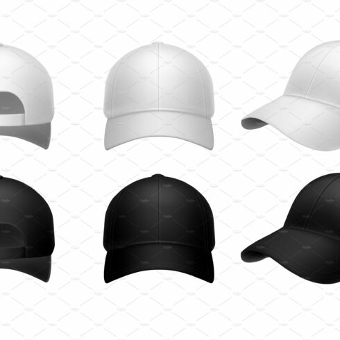 Realistic baseball cap. Black and cover image.