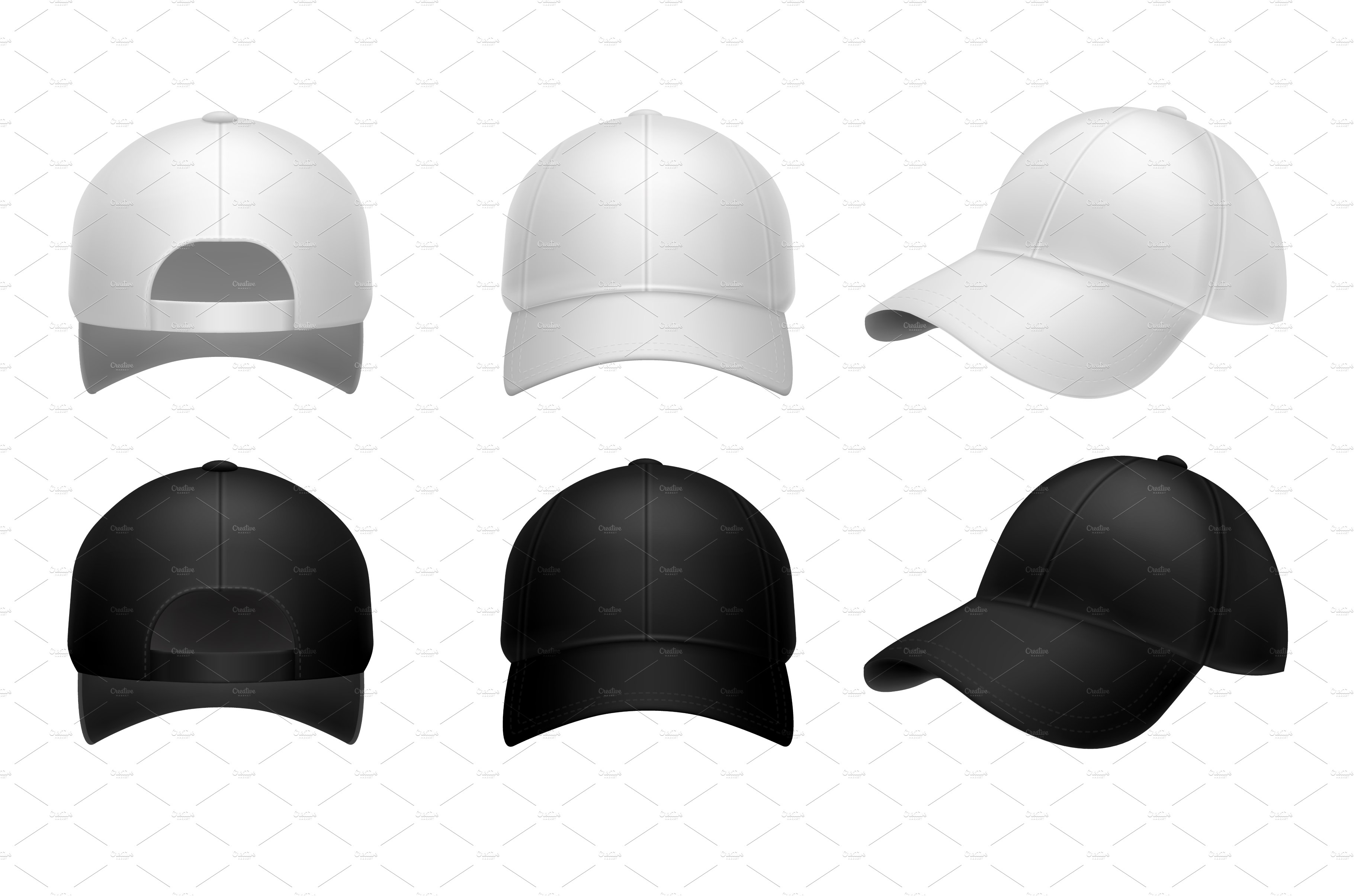 Realistic baseball cap. Black and cover image.