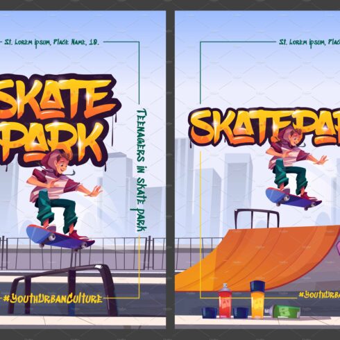 Skate park cartoon posters with cover image.