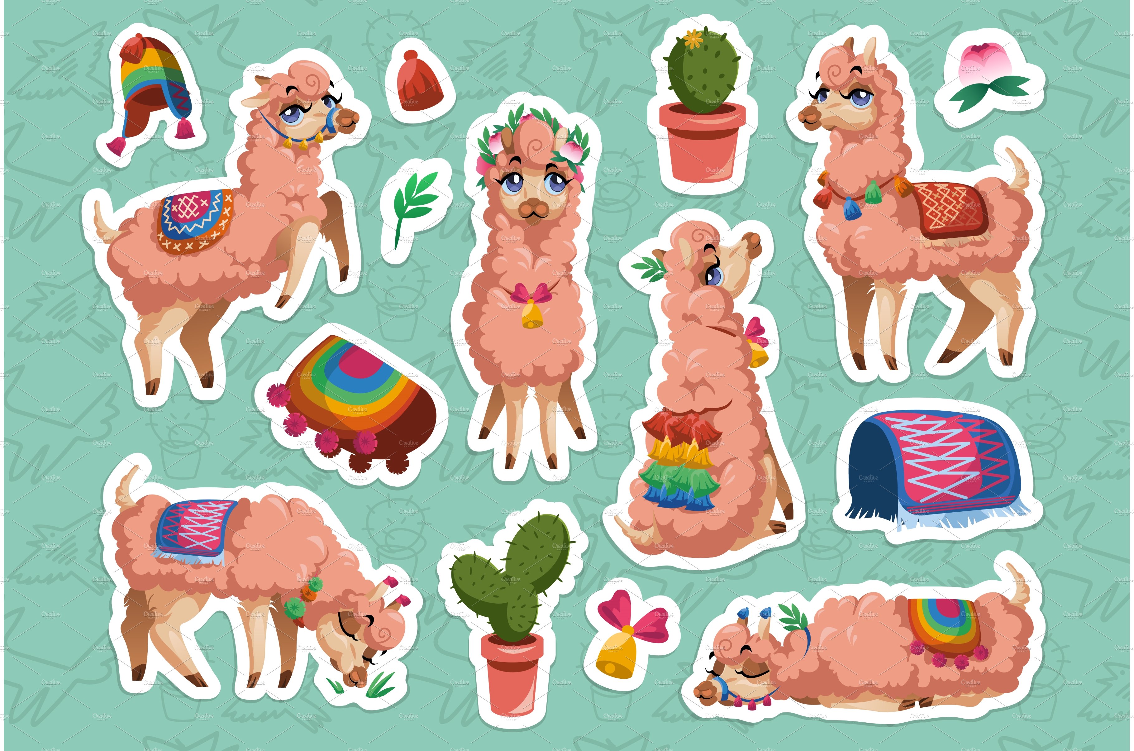 Set of stickers with Llama, Peru cover image.