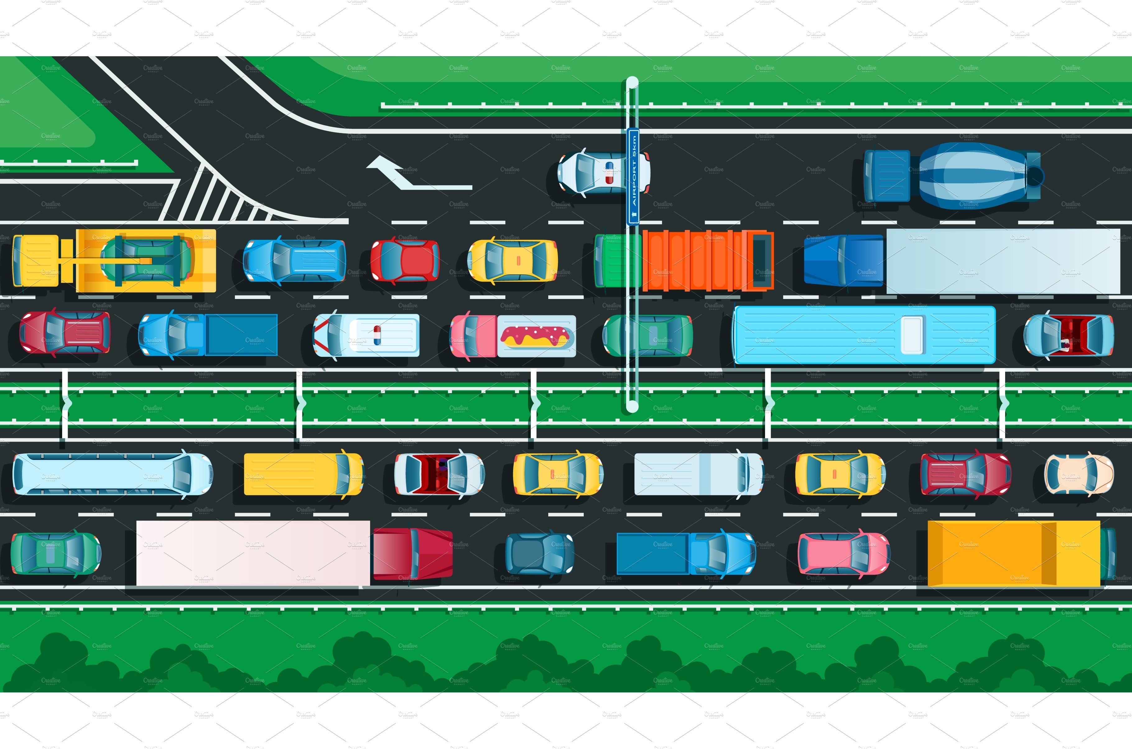 Top view highway with traffic jam cover image.