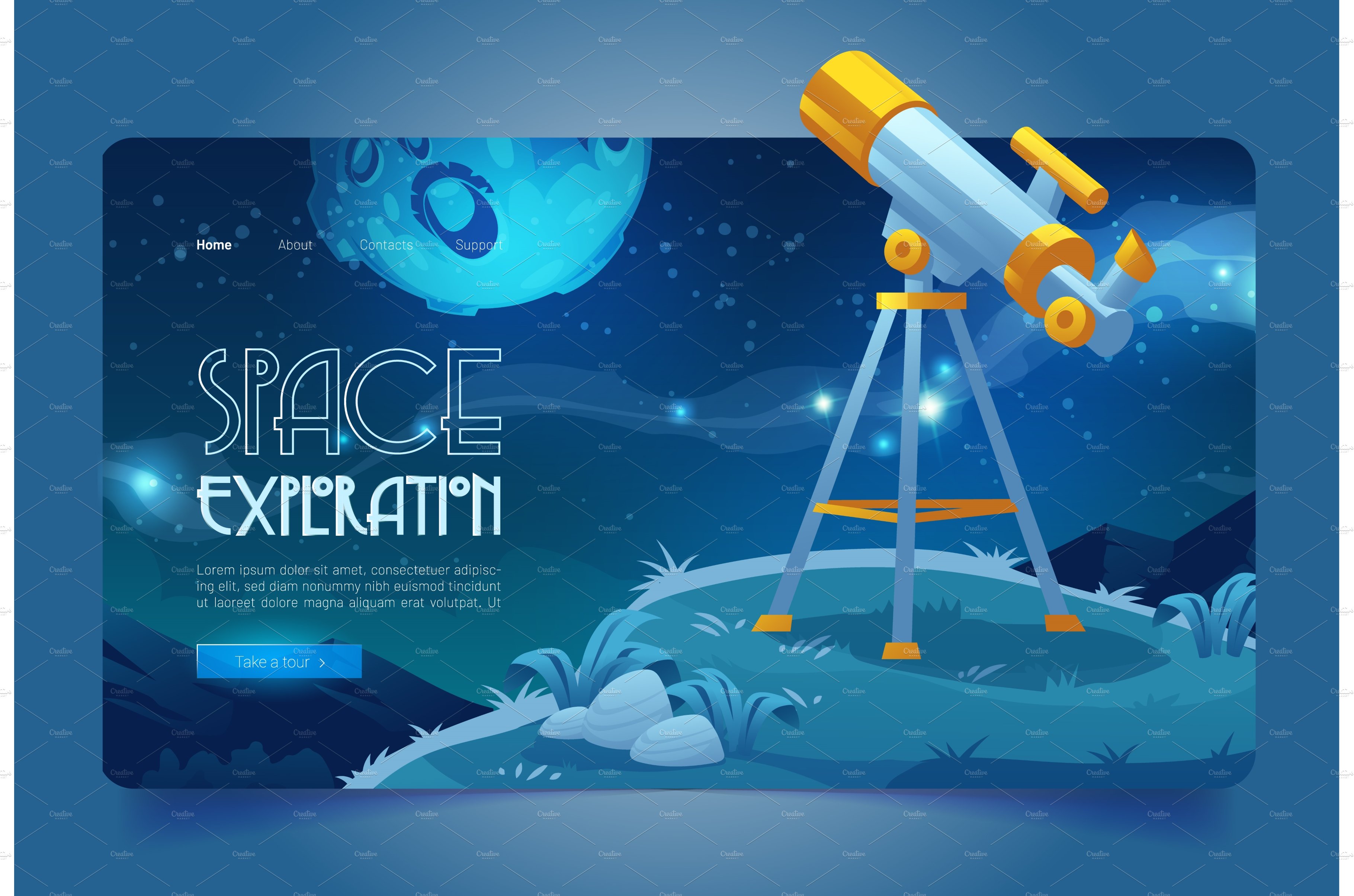 Space exploration banner with cover image.