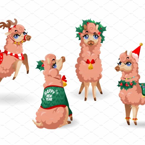 Cute llama character with New Year cover image.