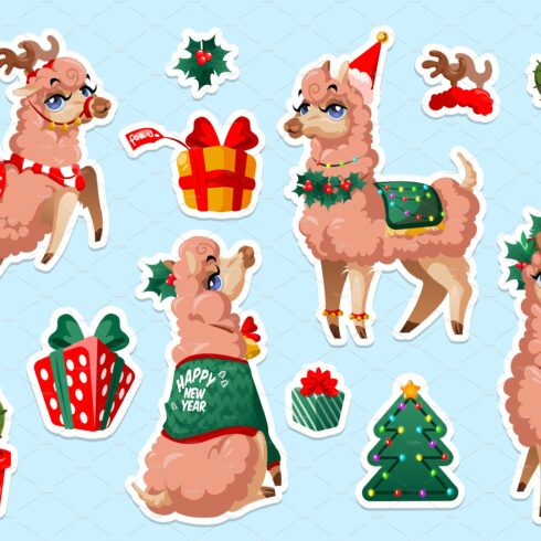 Set of stickers with New Year Llama cover image.