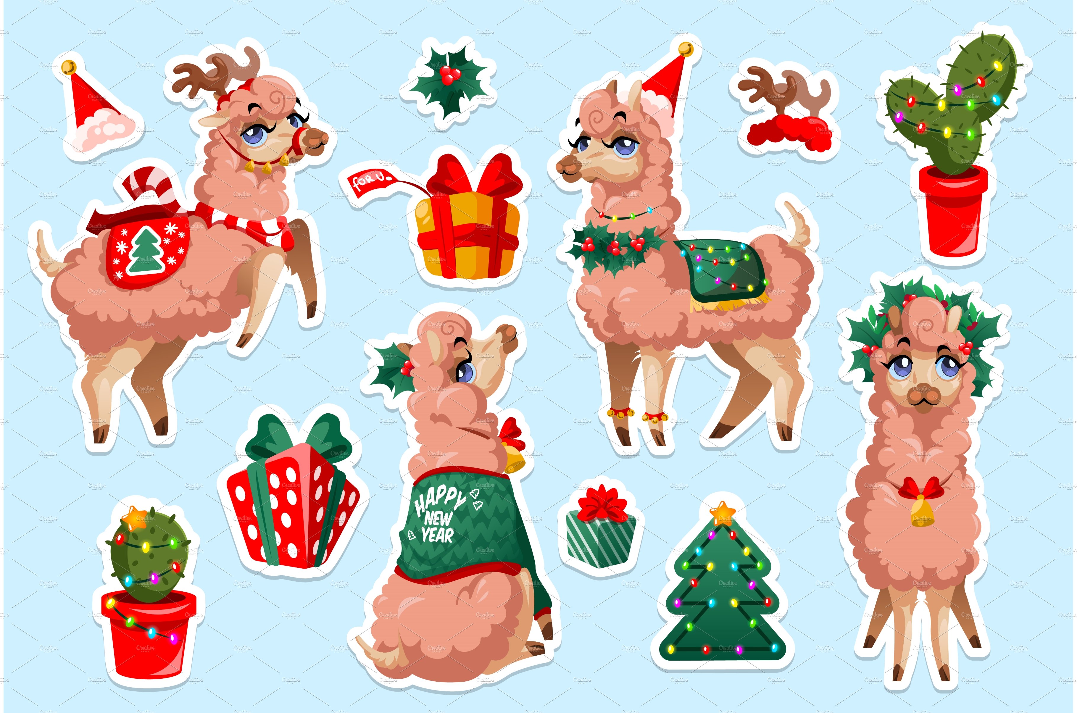 Set of stickers with New Year Llama cover image.