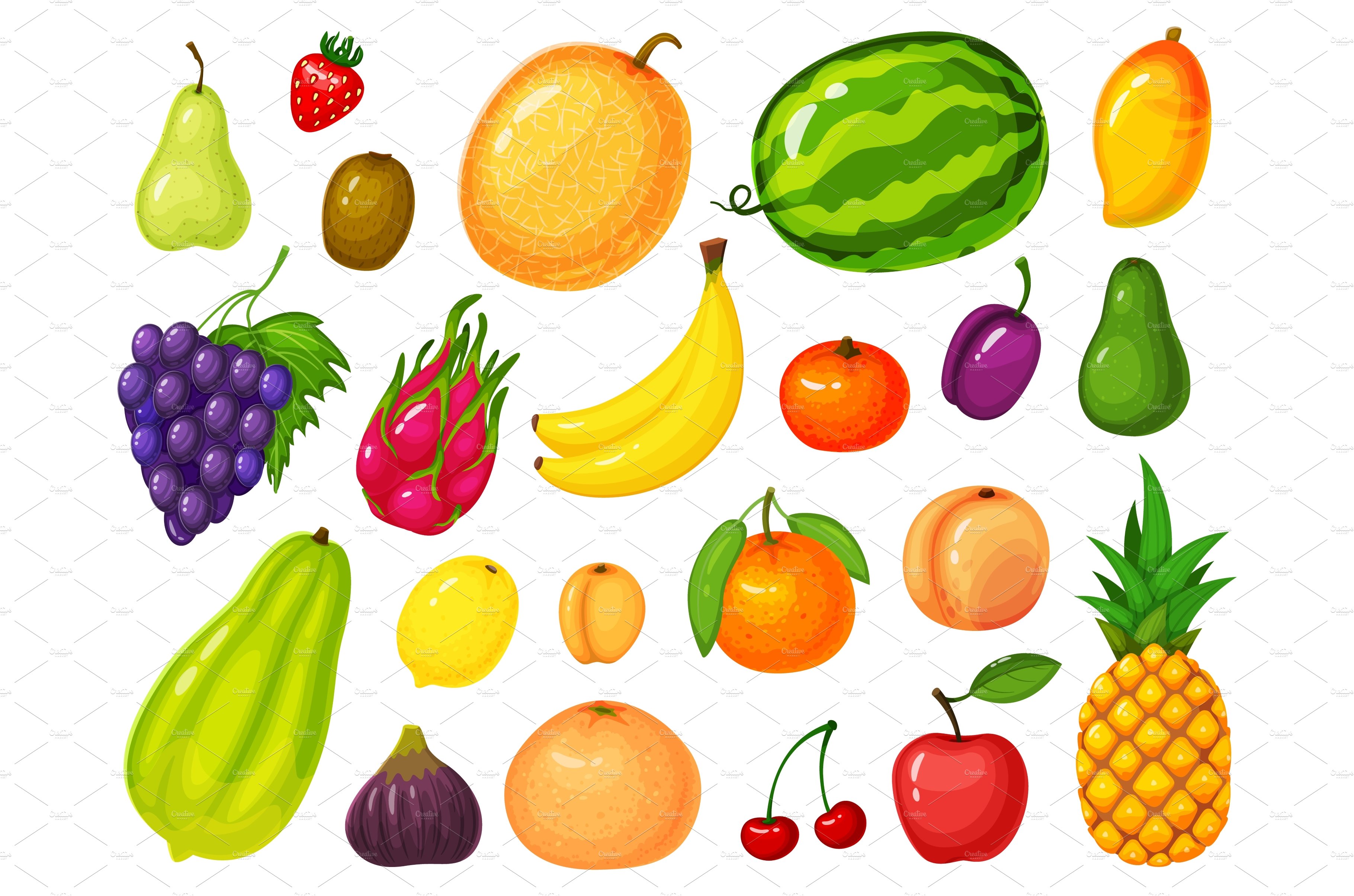 Cartoon fruits. Lemon, strawberry cover image.