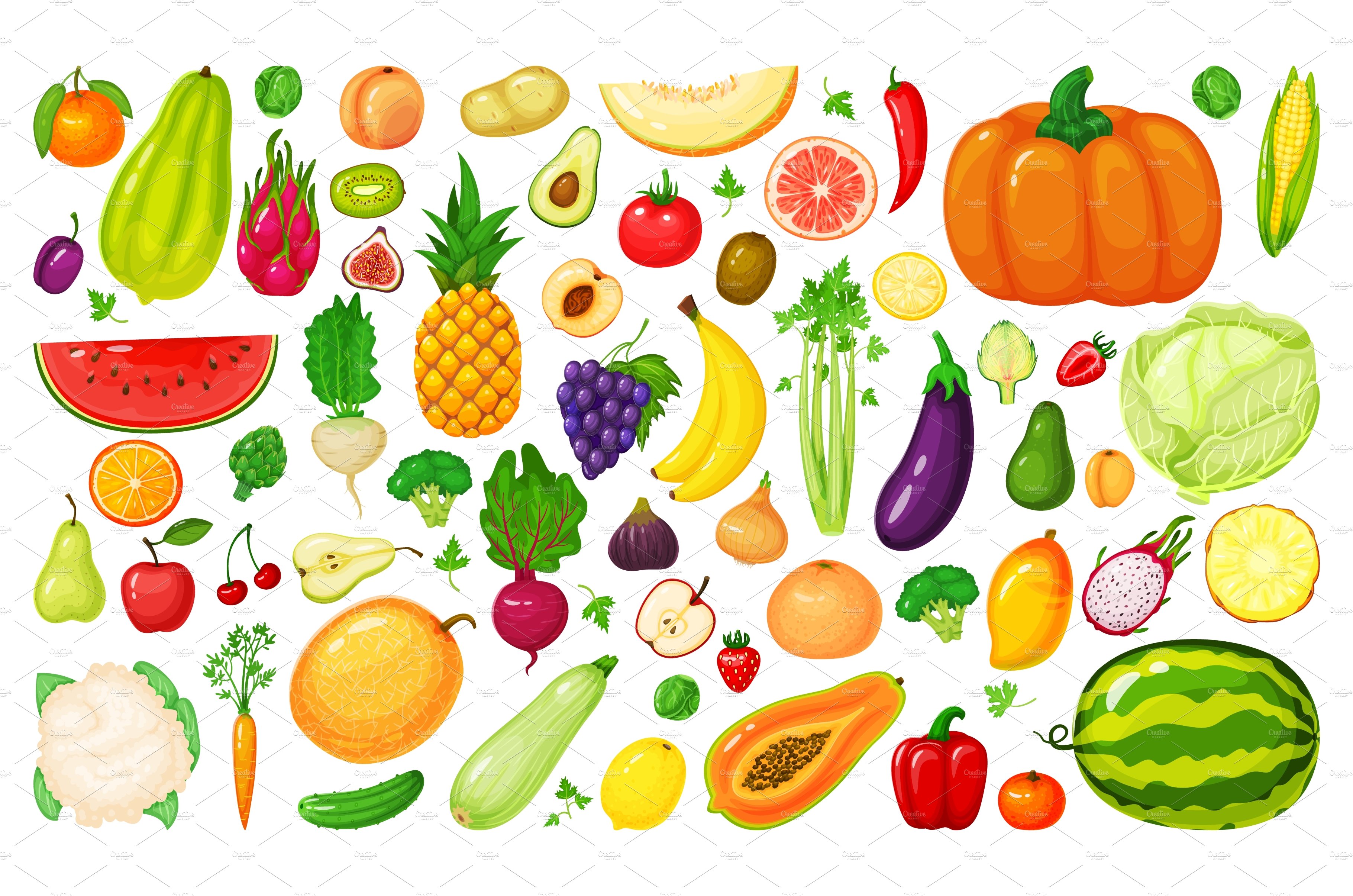 Cartoon fruits and vegetables cover image.