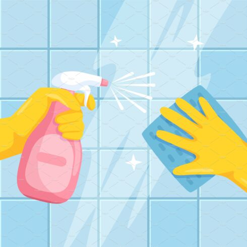 Cleaning surface. Hands with spray cover image.