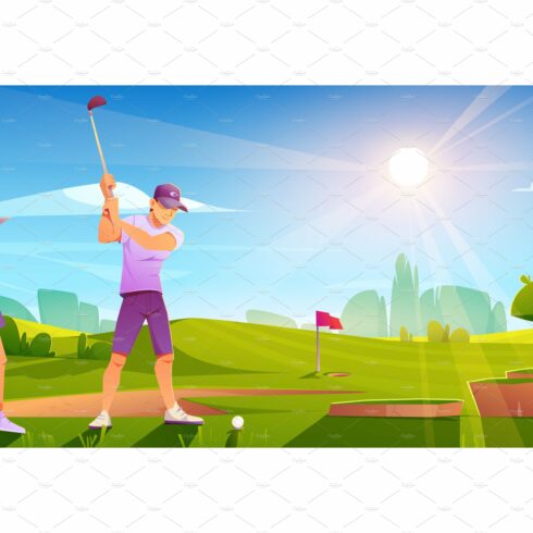 Golfers playing golf on green field cover image.