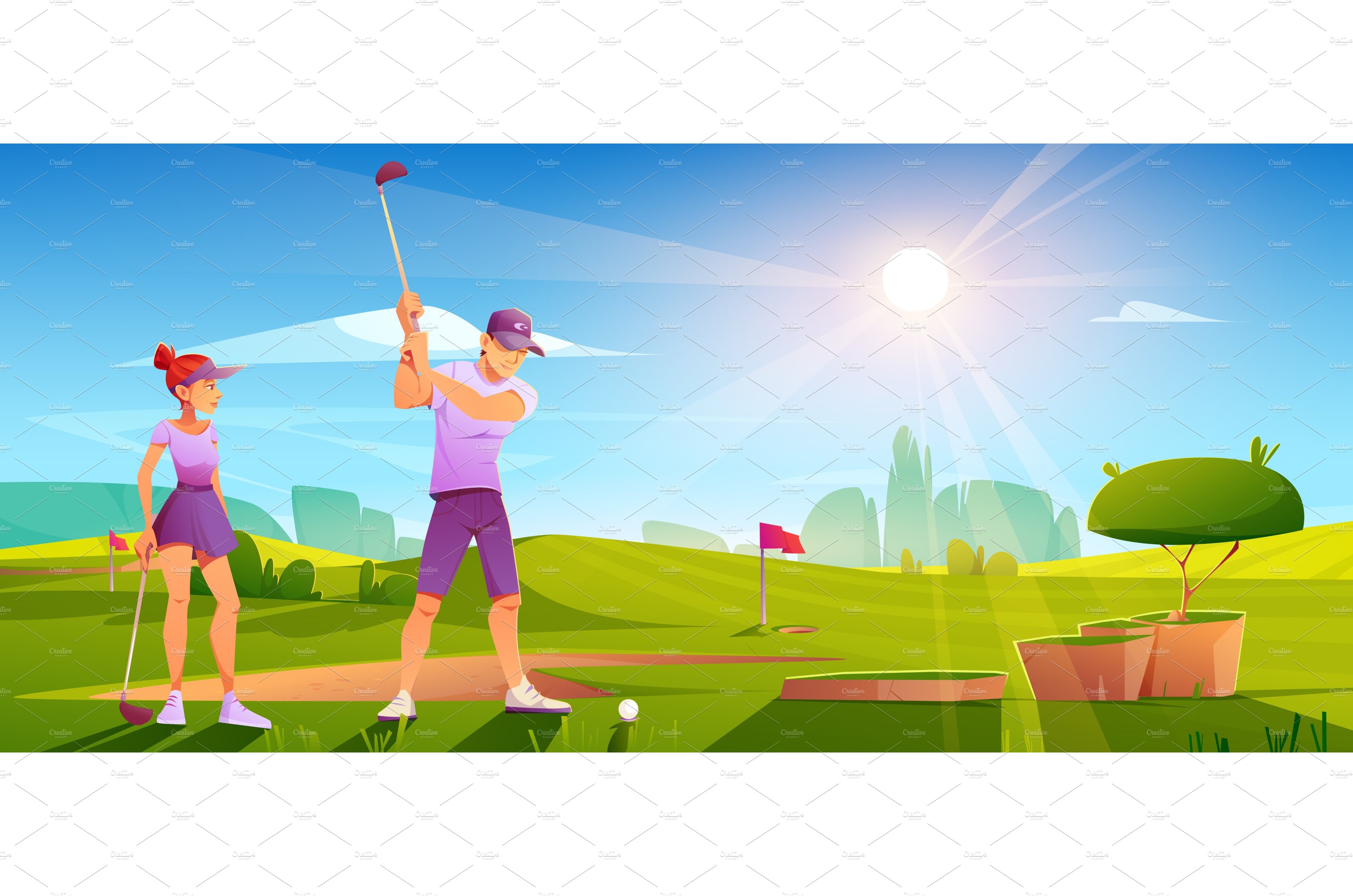 Golfers playing golf on green field cover image.