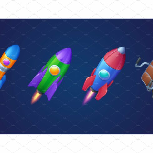 Cartoon rockets, shuttles and cover image.