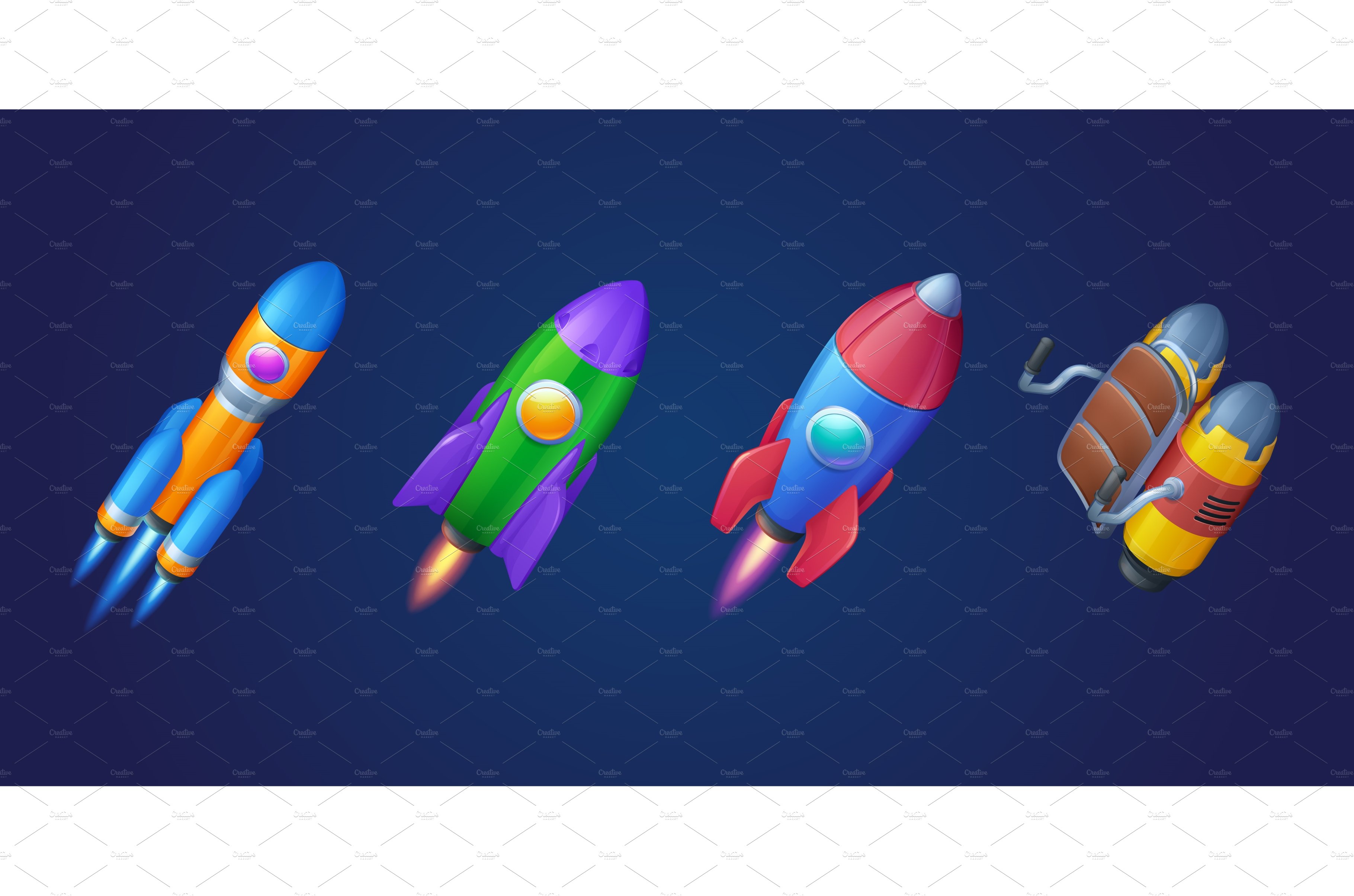 Cartoon rockets, shuttles and cover image.