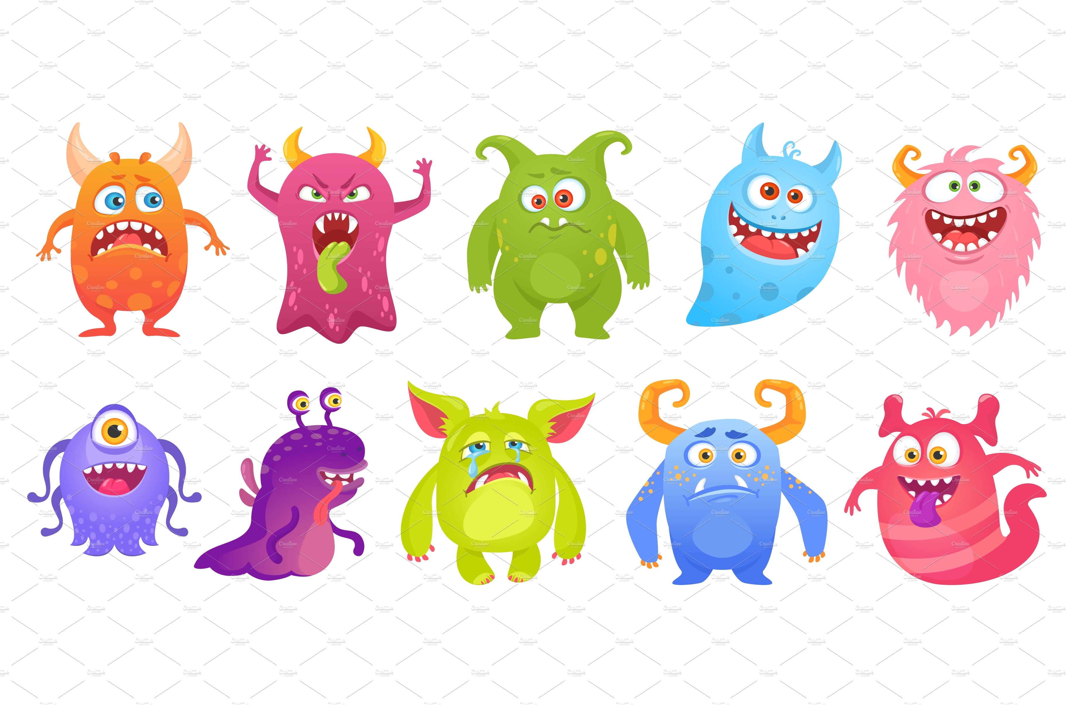 Cute monster characters smiling cover image.