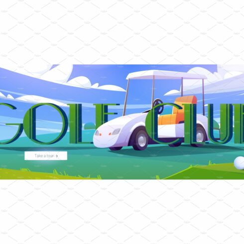 Golf club cartoon web banner with cover image.