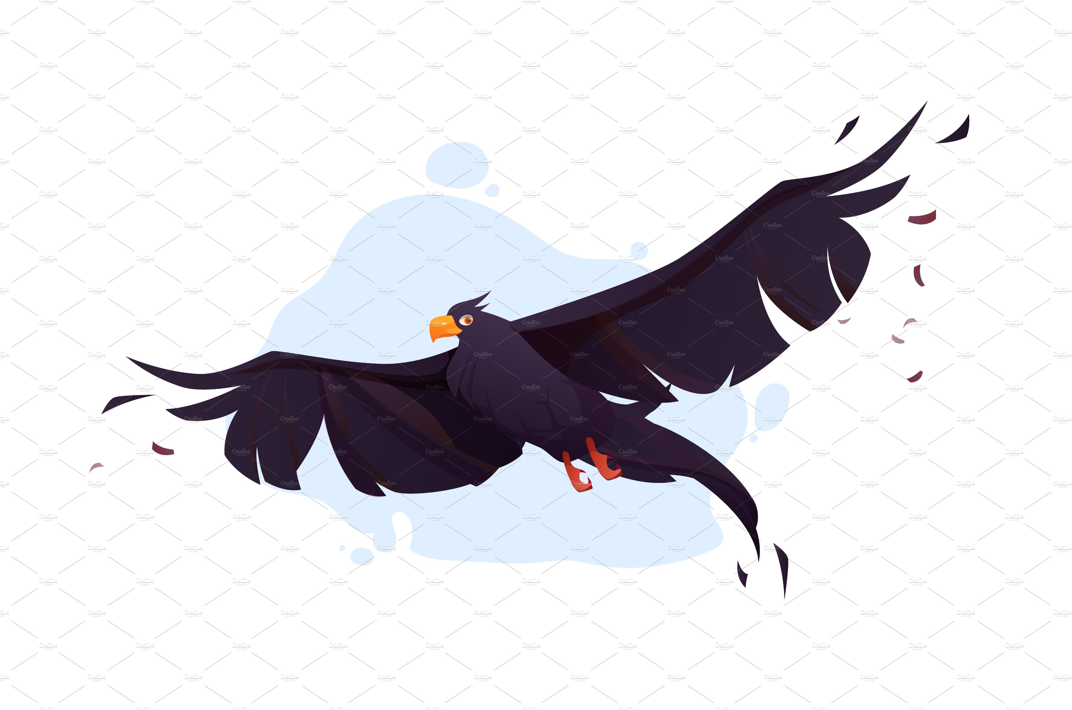 Crow with black wings fly in blue cover image.