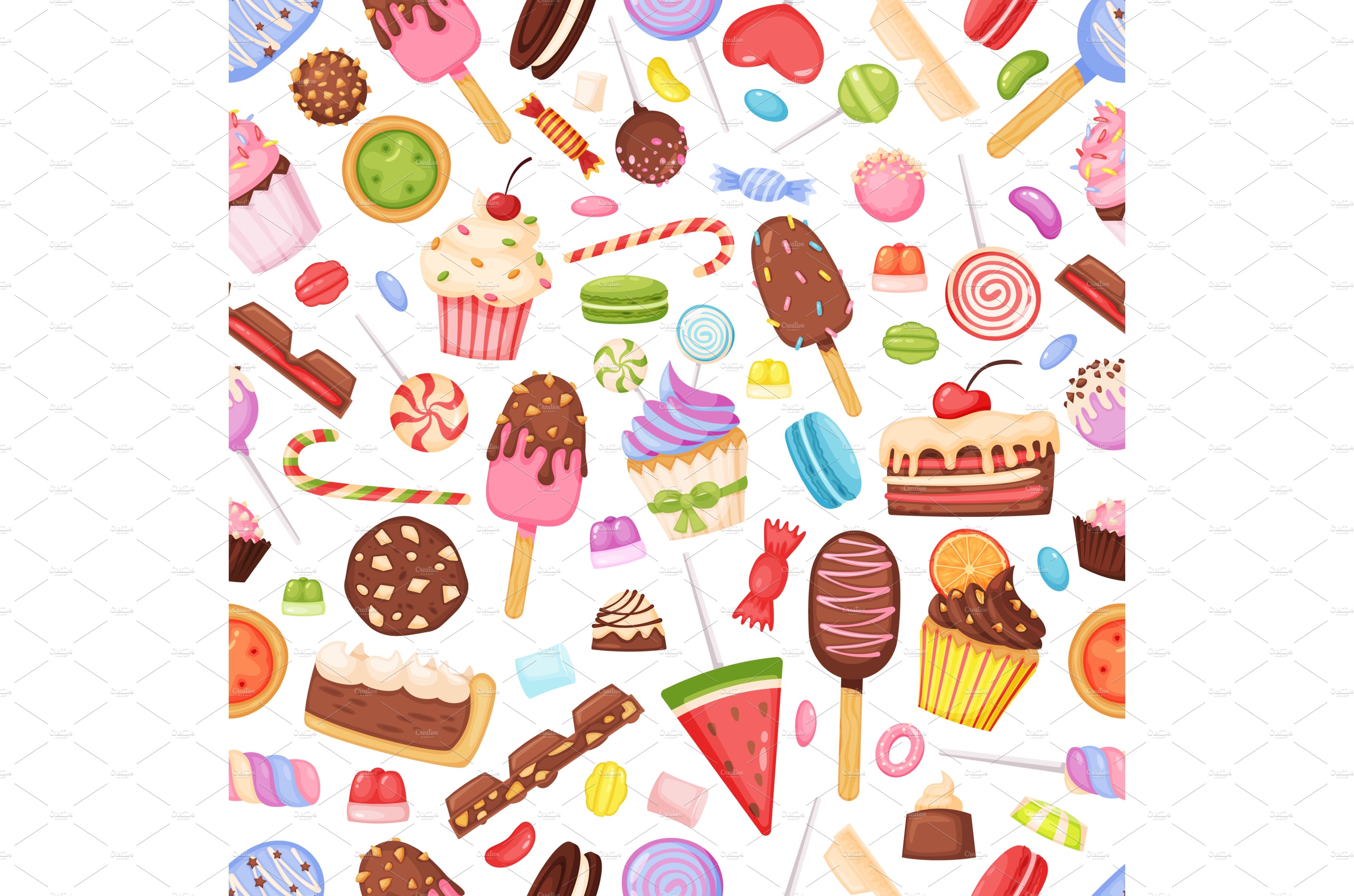 Cartoon sweets and candies cover image.