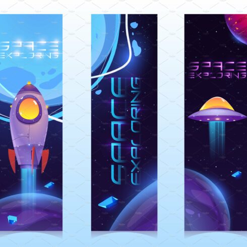 Space exploring cartoon vertical cover image.