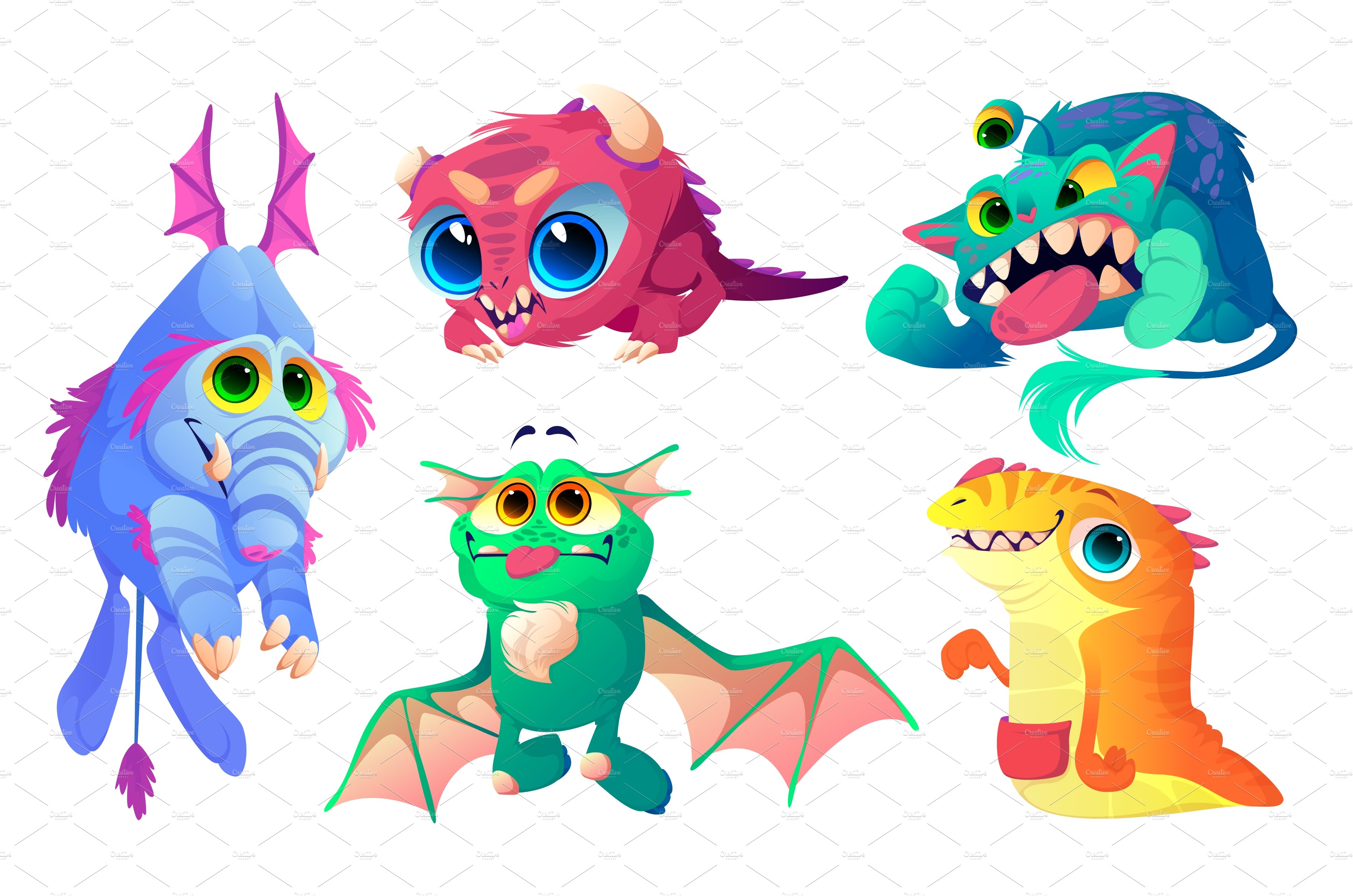 Monsters set, cute cartoon cover image.
