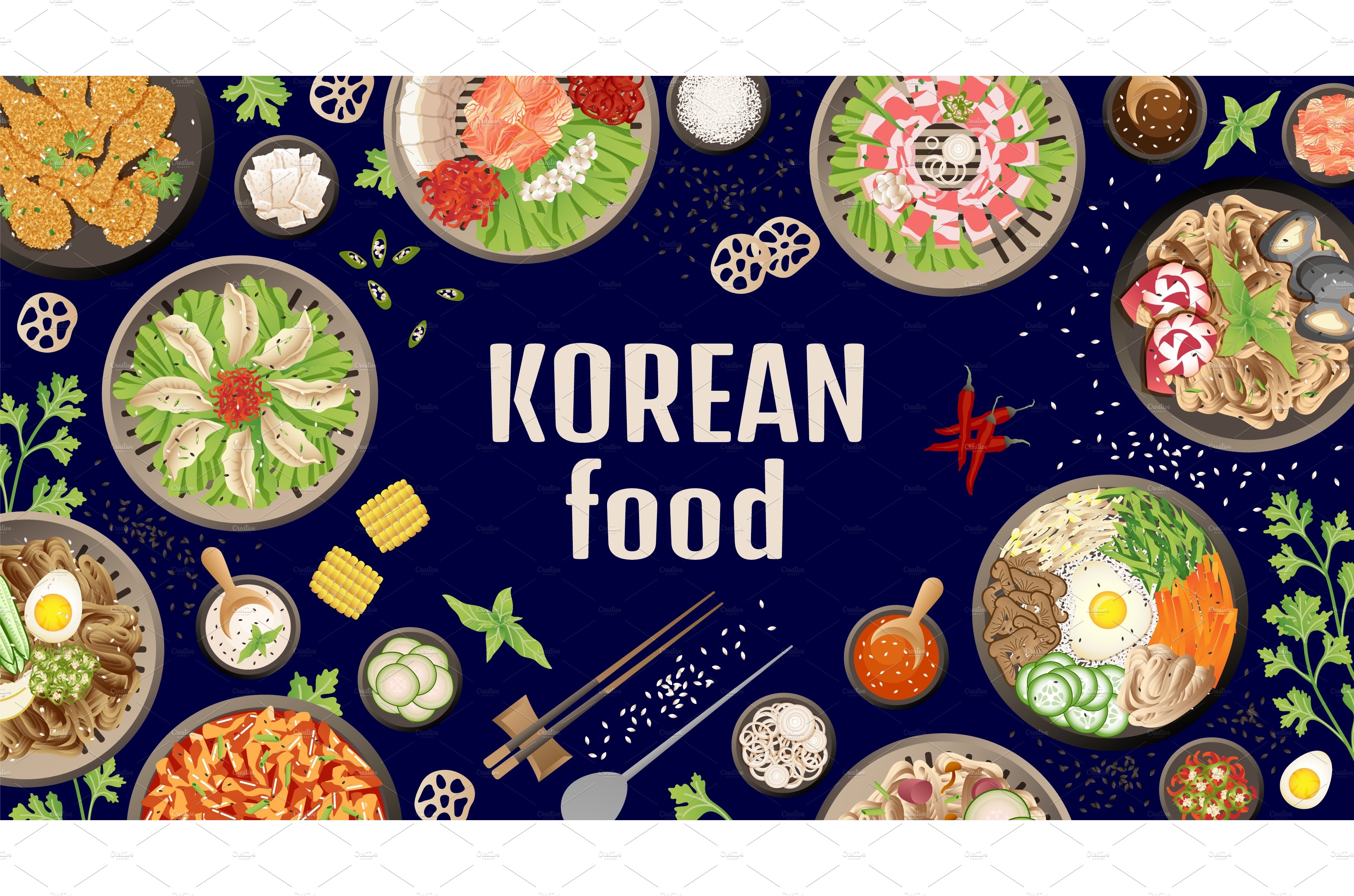 Korean dinner background. Closeup cover image.